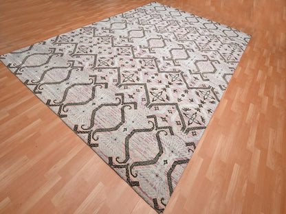 Tribal & Geometric hand-knotted wool/silk rug in Purple, 10' x 14'2" — SKU O075676 (view 3)