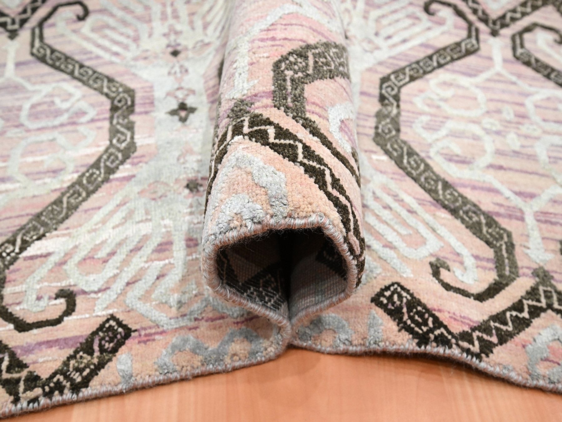 Tribal & Geometric hand-knotted wool/silk rug in Purple, 10' x 14'2" — SKU O075676 (view 5)