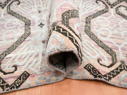 Tribal & Geometric hand-knotted wool/silk rug in Purple, 10' x 14'2" — SKU O075676 (view 5)