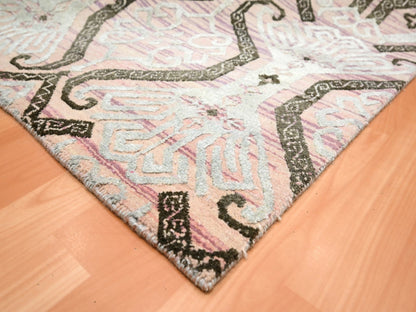 Tribal & Geometric hand-knotted wool/silk rug in Purple, 10' x 14'2" — SKU O075676 (view 6)