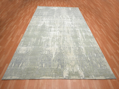 Modern / Contemporary hand-knotted wool/silk rug in Gray, 9' x 11'11" — SKU O075678 (view 2)