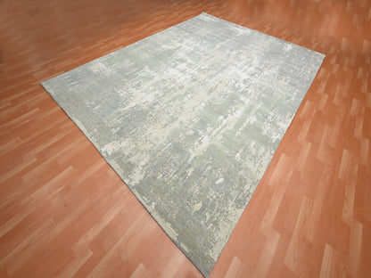 Grey 9'0" x 11'11" Modern and Contemporary Hand knotted Wool/Silk Rug - Sku: O075678
