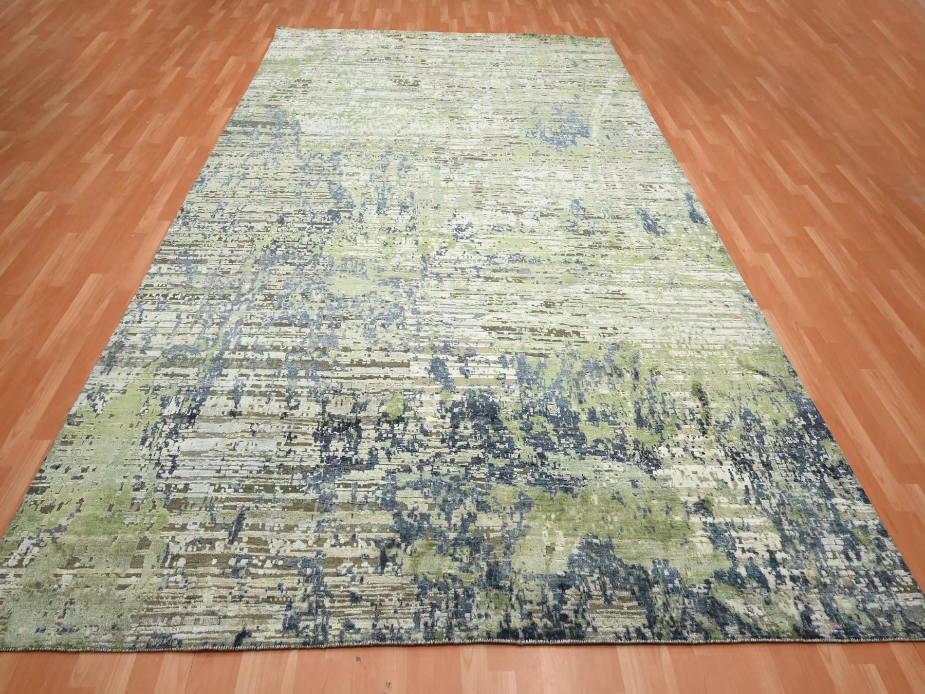 Green 8'9" x 12'0" Modern and Contemporary Hand knotted Wool/Silk Rug - Sku: O075679