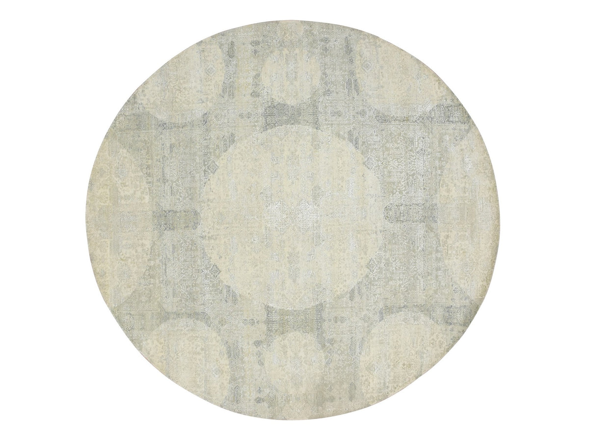 Modern / Contemporary hand-knotted wool/silk rug in Ivory, 9'9" x 10'1" — SKU O075681