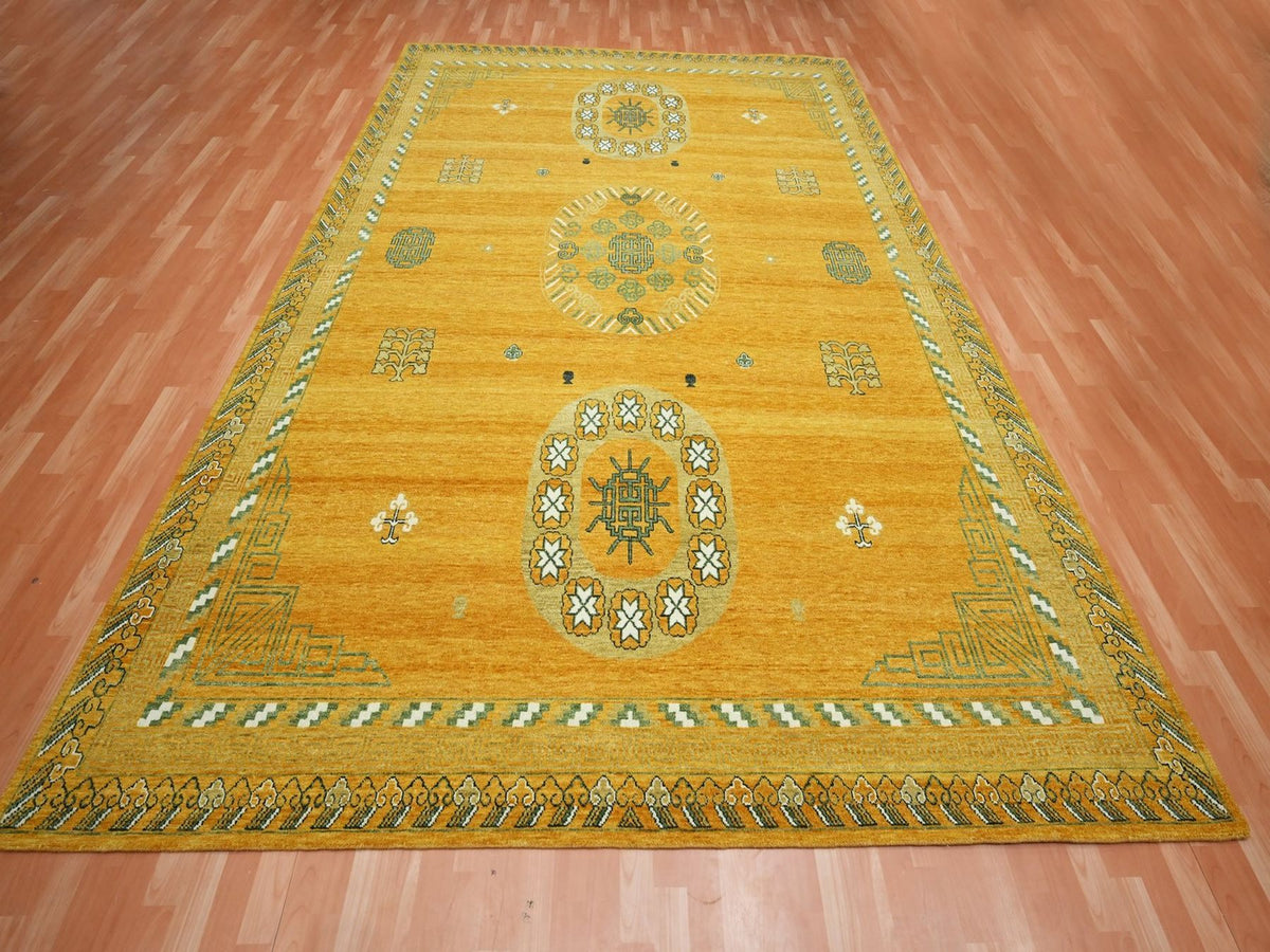 Khotan Khotan hand-knotted wool rug in Yellow & Brown, 9' x 12'4" — SKU O075685 (view 2)