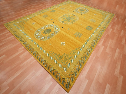Khotan Khotan hand-knotted wool rug in Yellow & Brown, 9' x 12'4" — SKU O075685 (view 3)