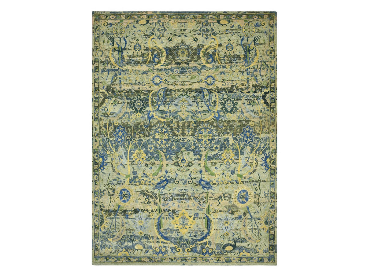 Transitional hand-knotted wool rug in Green, 10'1" x 14'1" — SKU O075686