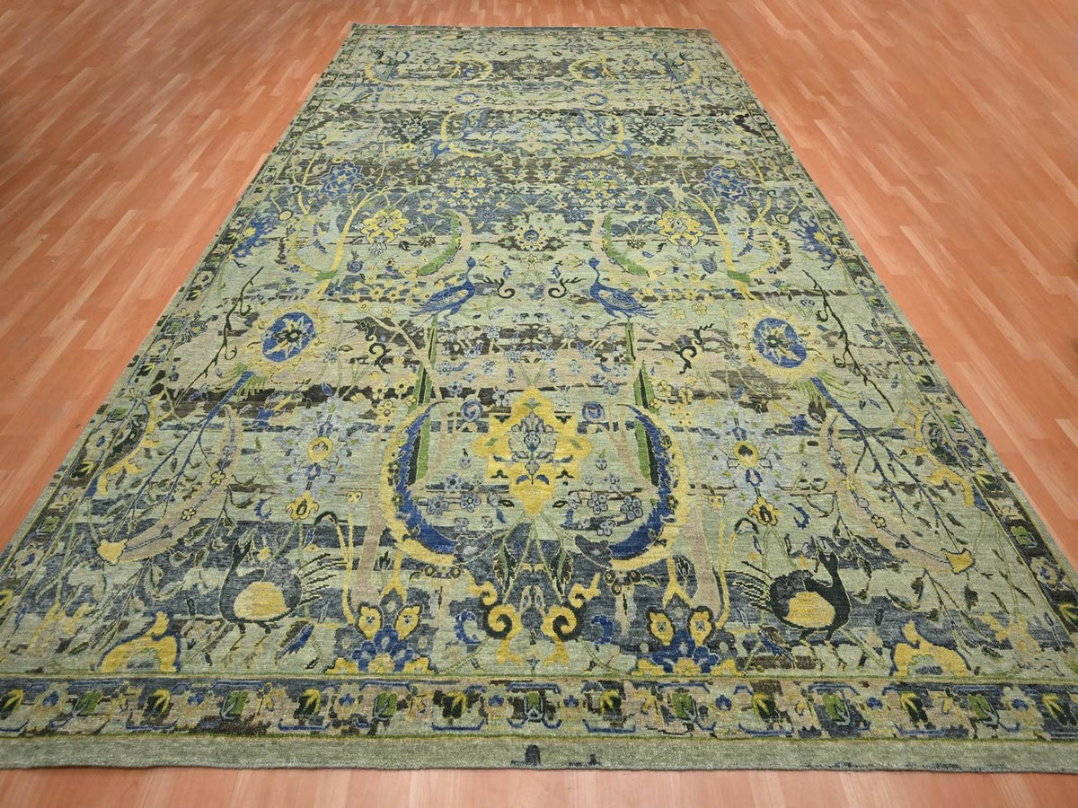 Transitional hand-knotted wool rug in Green, 10'1" x 14'1" — SKU O075686 (view 2)