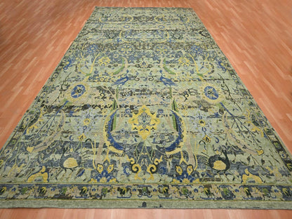 Green 10'1" x 14'1" Transitional Hand knotted Wool Rug - Sku: O075686