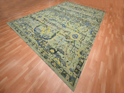 Green 10'1" x 14'1" Transitional Hand knotted Wool Rug - Sku: O075686