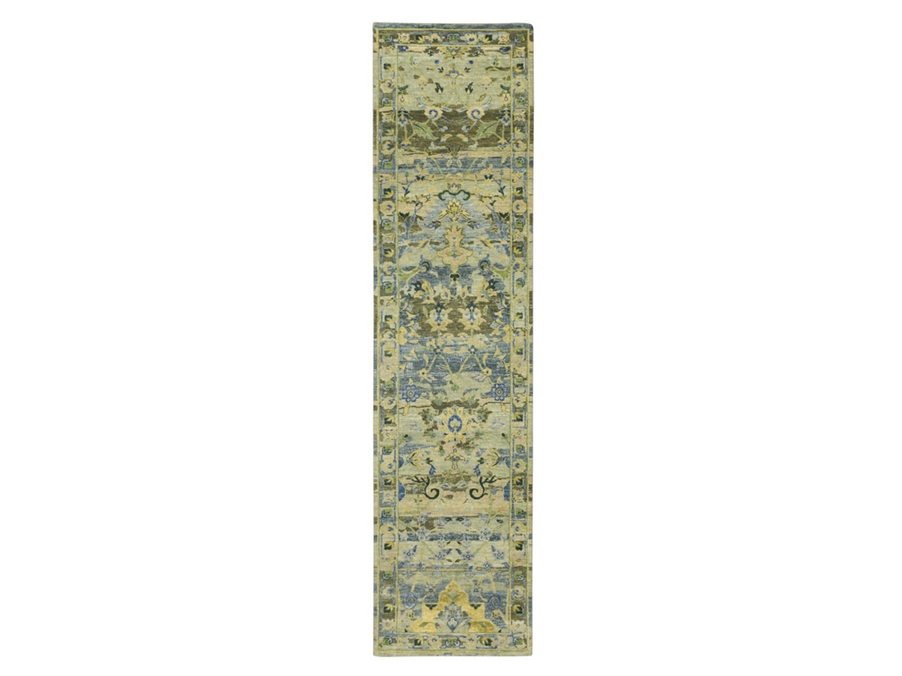 Green 2'7" x 10'5" Transitional Hand knotted Wool Rug - Sku: O075688