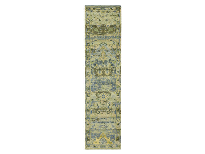 Green 2'7" x 10'5" Transitional Hand knotted Wool Rug - Sku: O075688
