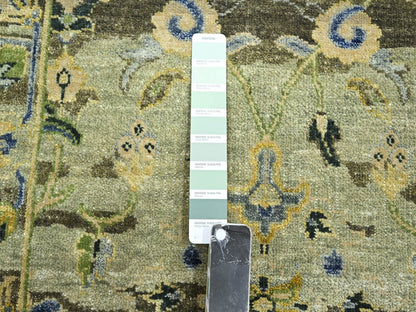 Green 2'7" x 10'5" Transitional Hand knotted Wool Rug - Sku: O075688