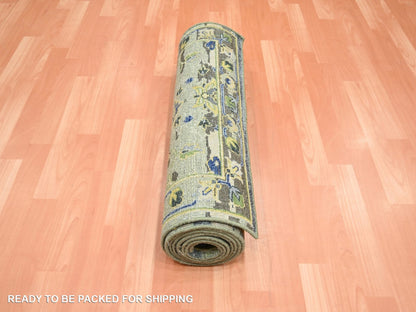 Green 2'7" x 10'5" Transitional Hand knotted Wool Rug - Sku: O075688