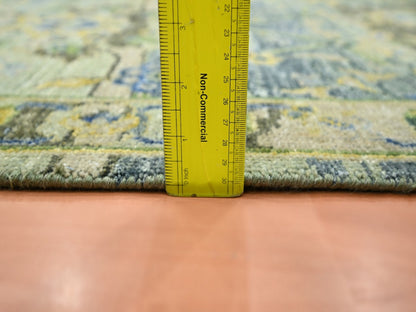 Green 2'7" x 10'5" Transitional Hand knotted Wool Rug - Sku: O075688