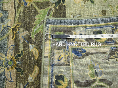 Green 2'7" x 10'5" Transitional Hand knotted Wool Rug - Sku: O075688