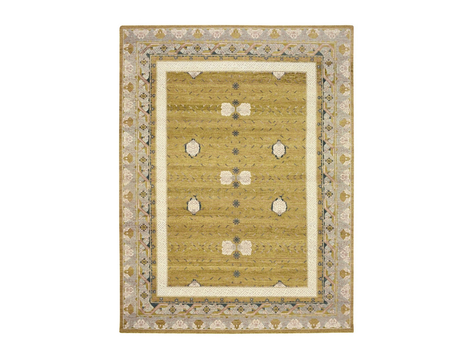 Transitional hand-knotted wool rug in Yellow & Gray, 9'1" x 12'1" — SKU O075692