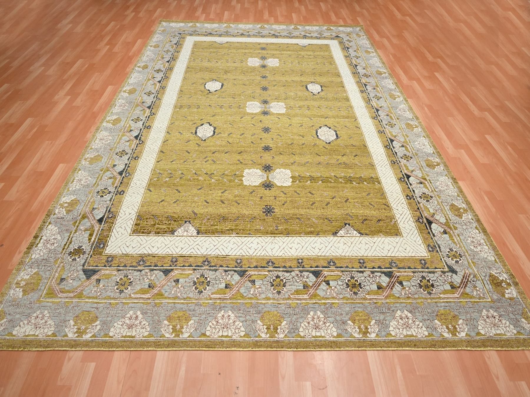 Transitional hand-knotted wool rug in Yellow & Gray, 9'1" x 12'1" — SKU O075692 (view 2)