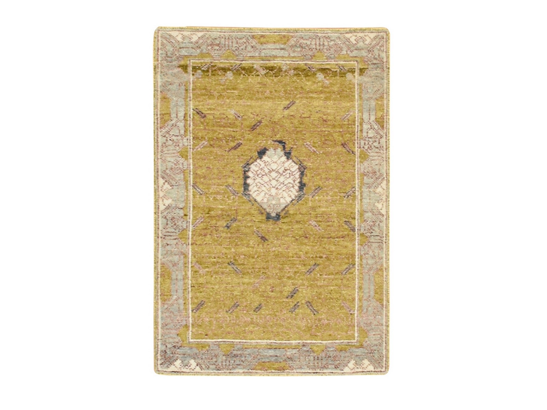 Transitional hand-knotted wool rug in Yellow & Gray, 2'1" x 3'1" — SKU O075693