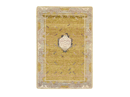Transitional hand-knotted wool rug in Yellow & Gray, 2'1" x 3'1" — SKU O075693