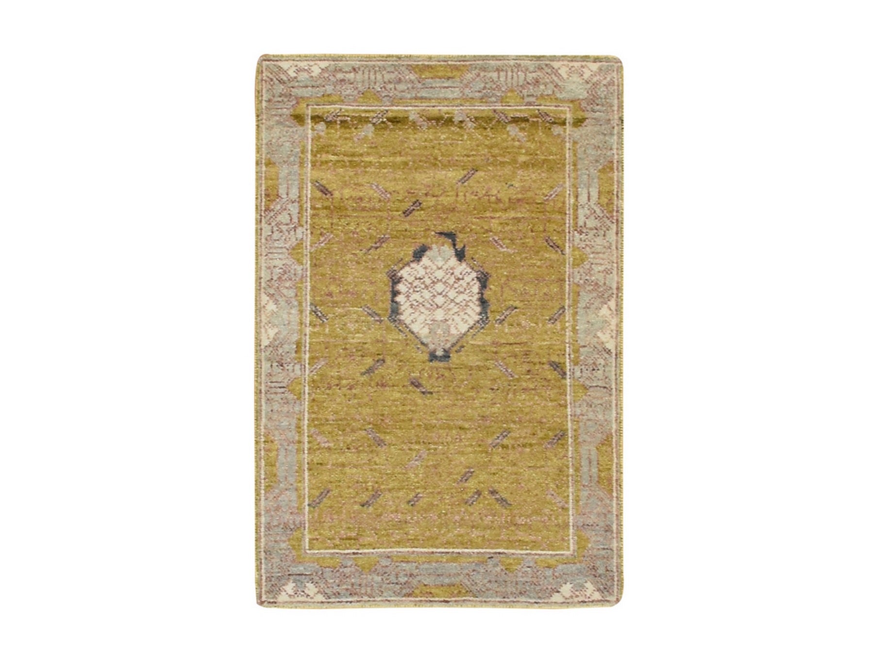 Transitional hand-knotted wool rug in Yellow & Gray, 2'1" x 3'2" — SKU O075694