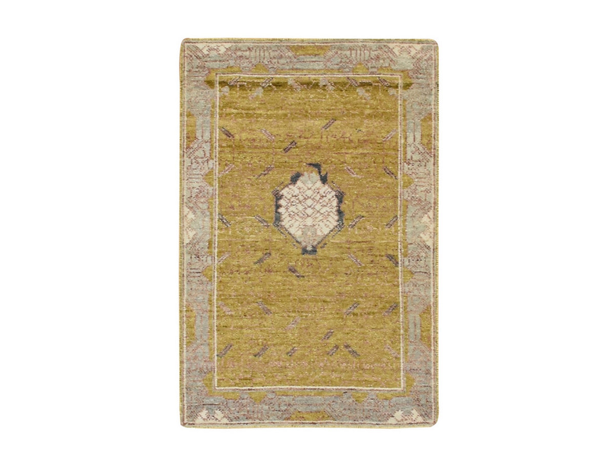 Transitional hand-knotted wool rug in Yellow & Gray, 2'1" x 3'2" — SKU O075694