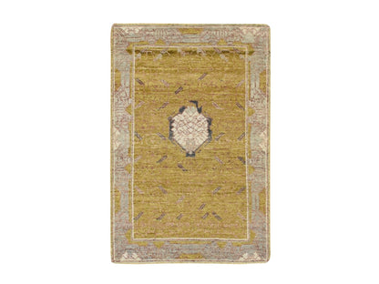 Transitional hand-knotted wool rug in Yellow & Gray, 2'1" x 3'2" — SKU O075694
