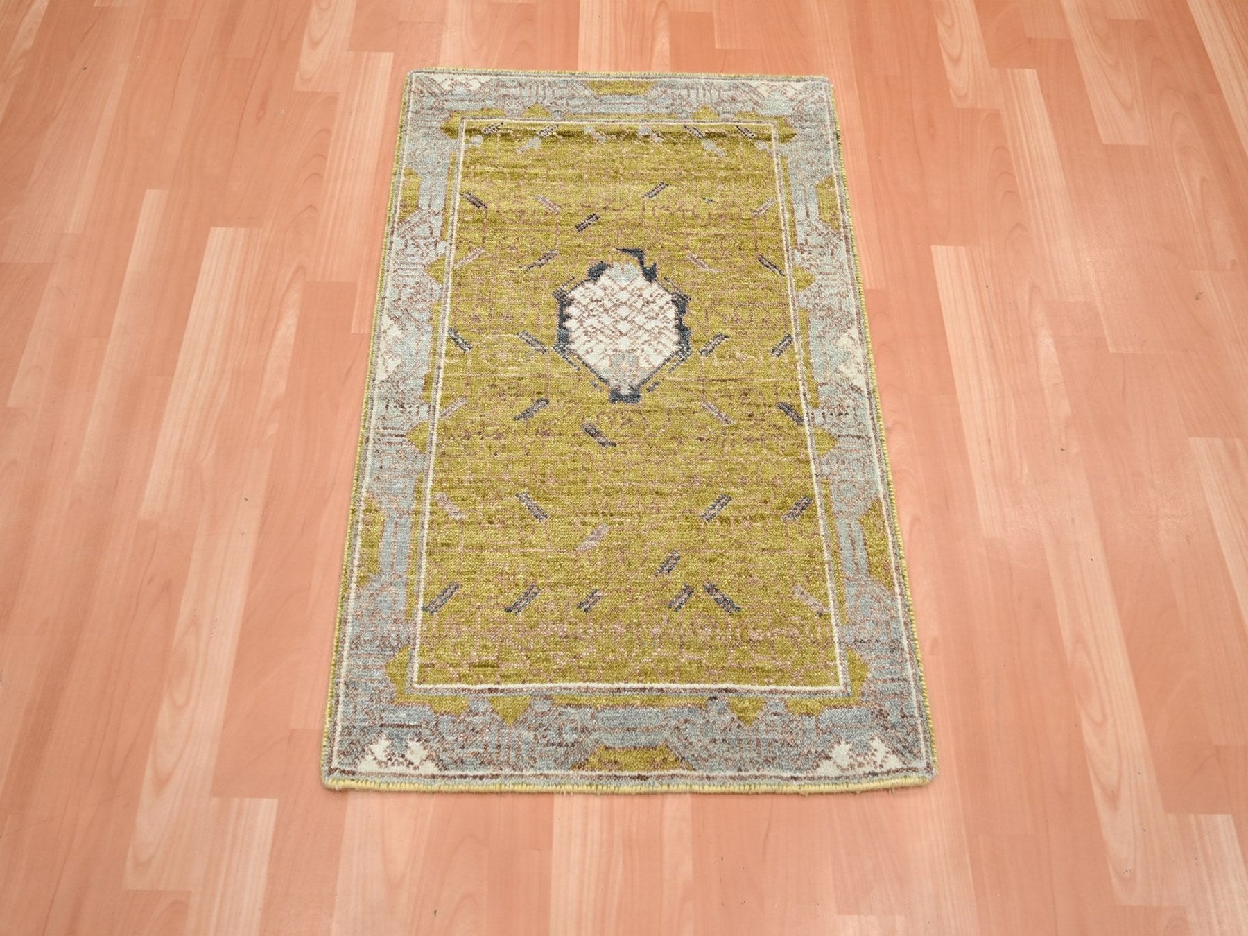 Transitional hand-knotted wool rug in Yellow & Gray, 2'1" x 3'2" — SKU O075694 (view 2)
