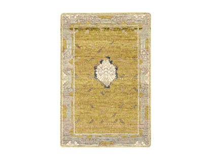 Transitional hand-knotted wool rug in Yellow & Gray, 2'1" x 3'1" — SKU O075695