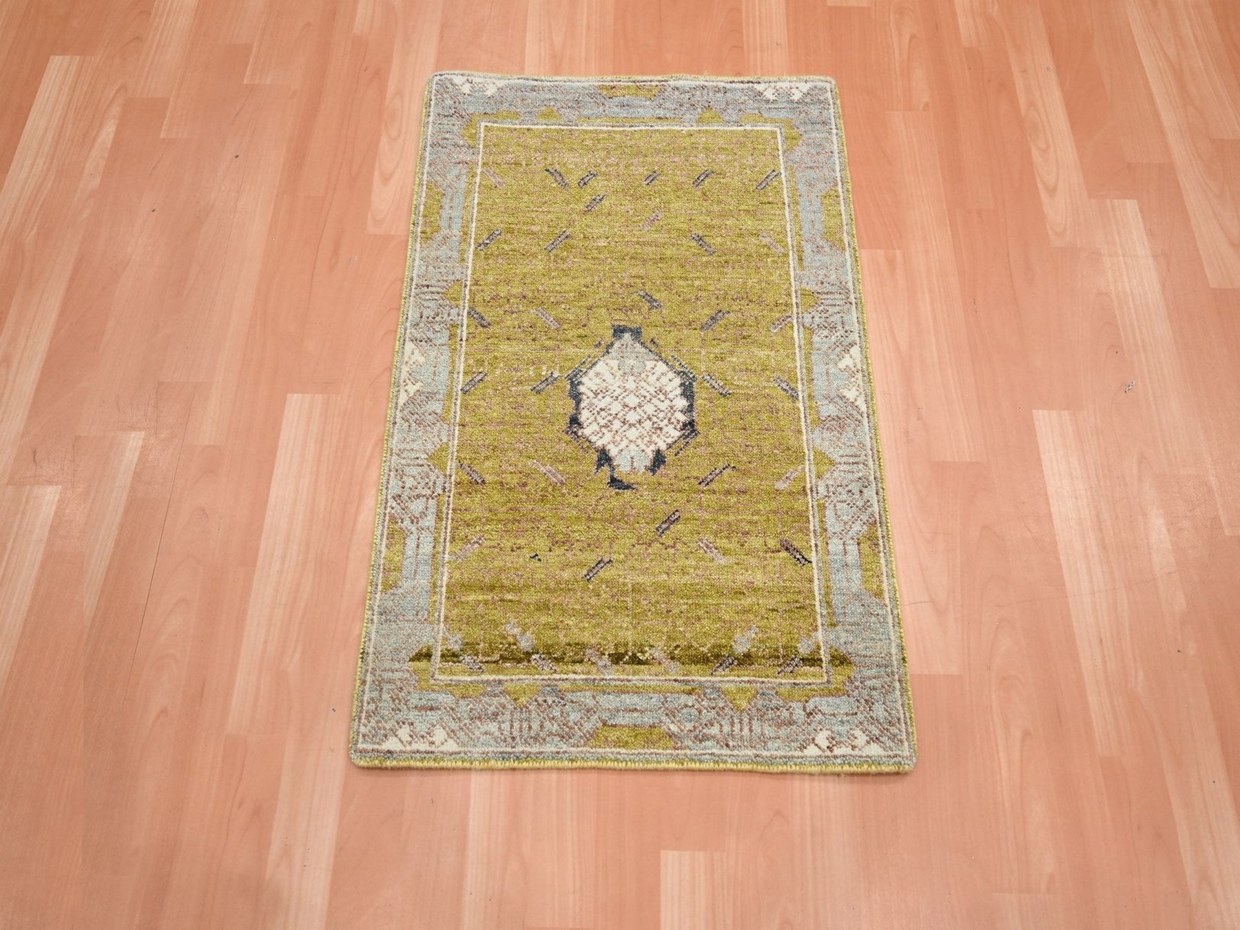 Transitional hand-knotted wool rug in Yellow & Gray, 2'1" x 3'1" — SKU O075695 (view 2)