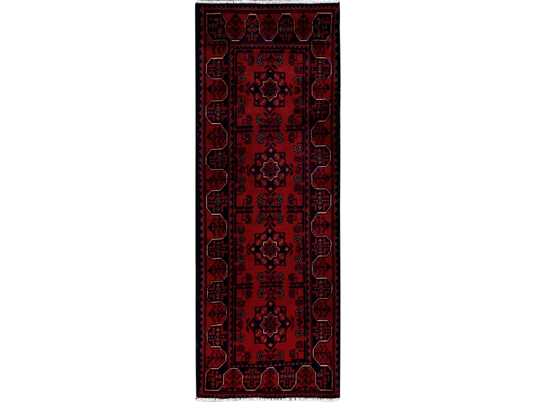 Tribal Tribal & Geometric hand-knotted wool runner in Red, 1'9" x 4'9" — SKU O0756