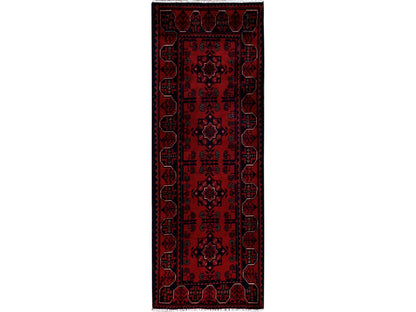 Tribal Tribal & Geometric hand-knotted wool runner in Red, 1'9" x 4'9" — SKU O0756