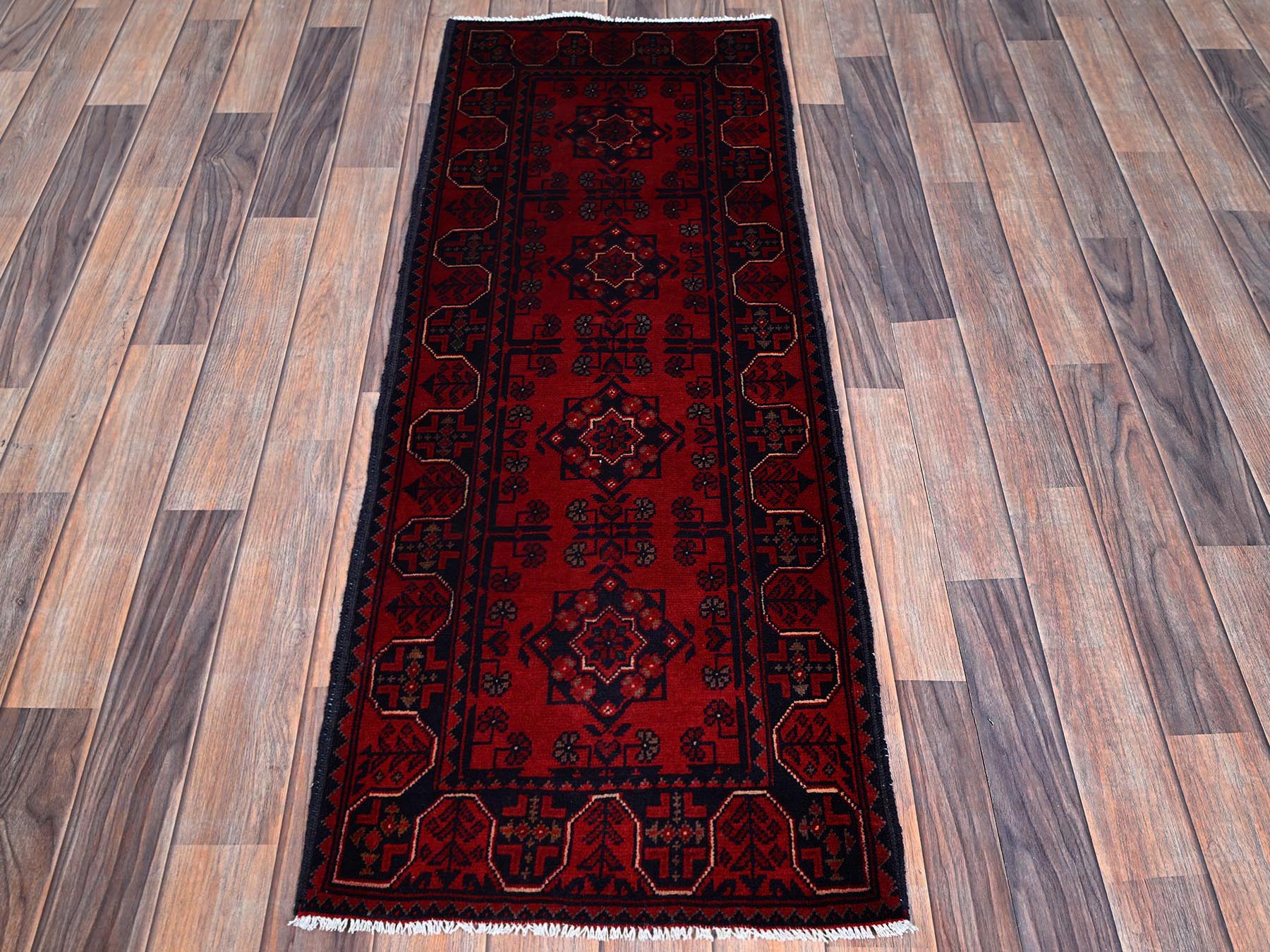 Tribal Tribal & Geometric hand-knotted wool runner in Red, 1'9" x 4'9" — SKU O0756 (view 2)