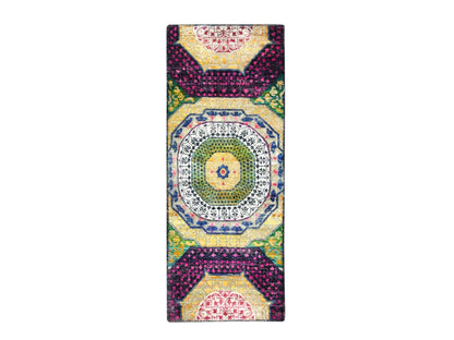 Mamluk Mamluk hand-knotted wool/sari silk runner in Yellow, 2'6" x 6'5" — SKU O075701