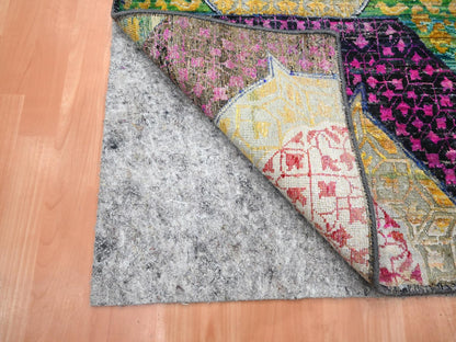 Mamluk Mamluk hand-knotted wool/sari silk runner in Yellow, 2'6" x 6'5" — SKU O075701 (view 3)