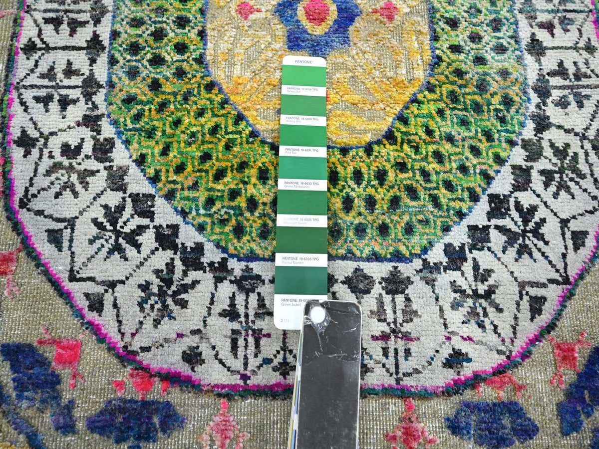 Mamluk Mamluk hand-knotted wool/sari silk runner in Yellow, 2'6" x 6'5" — SKU O075701 (view 4)