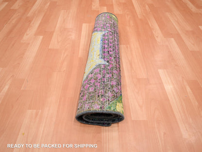 Mamluk Mamluk hand-knotted wool/sari silk runner in Yellow, 2'6" x 6'5" — SKU O075701 (view 5)