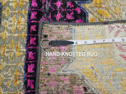 Mamluk Mamluk hand-knotted wool/sari silk runner in Yellow, 2'6" x 6'5" — SKU O075701 (view 7)
