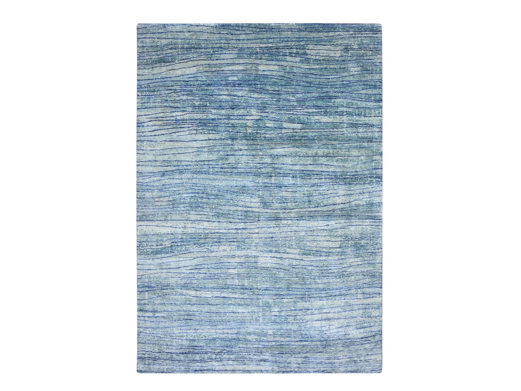 Blue 9'11" x 14'2" Modern and Contemporary Hand knotted Silk Rug - Sku: O075703