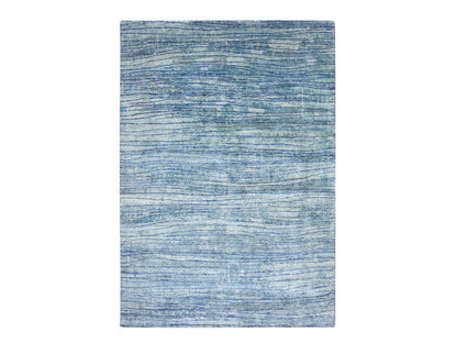 Blue 9'11" x 14'2" Modern and Contemporary Hand knotted Silk Rug - Sku: O075703