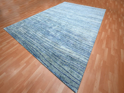 Blue 9'11" x 14'2" Modern and Contemporary Hand knotted Silk Rug - Sku: O075703