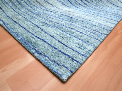 Blue 9'11" x 14'2" Modern and Contemporary Hand knotted Silk Rug - Sku: O075703