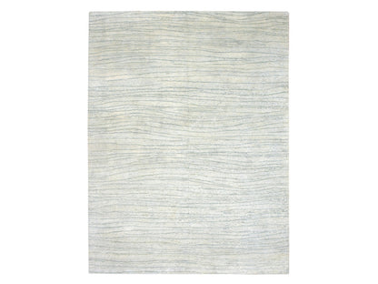 Modern / Contemporary hand-knotted silk rug in Ivory, 9' x 11'11" — SKU O075705