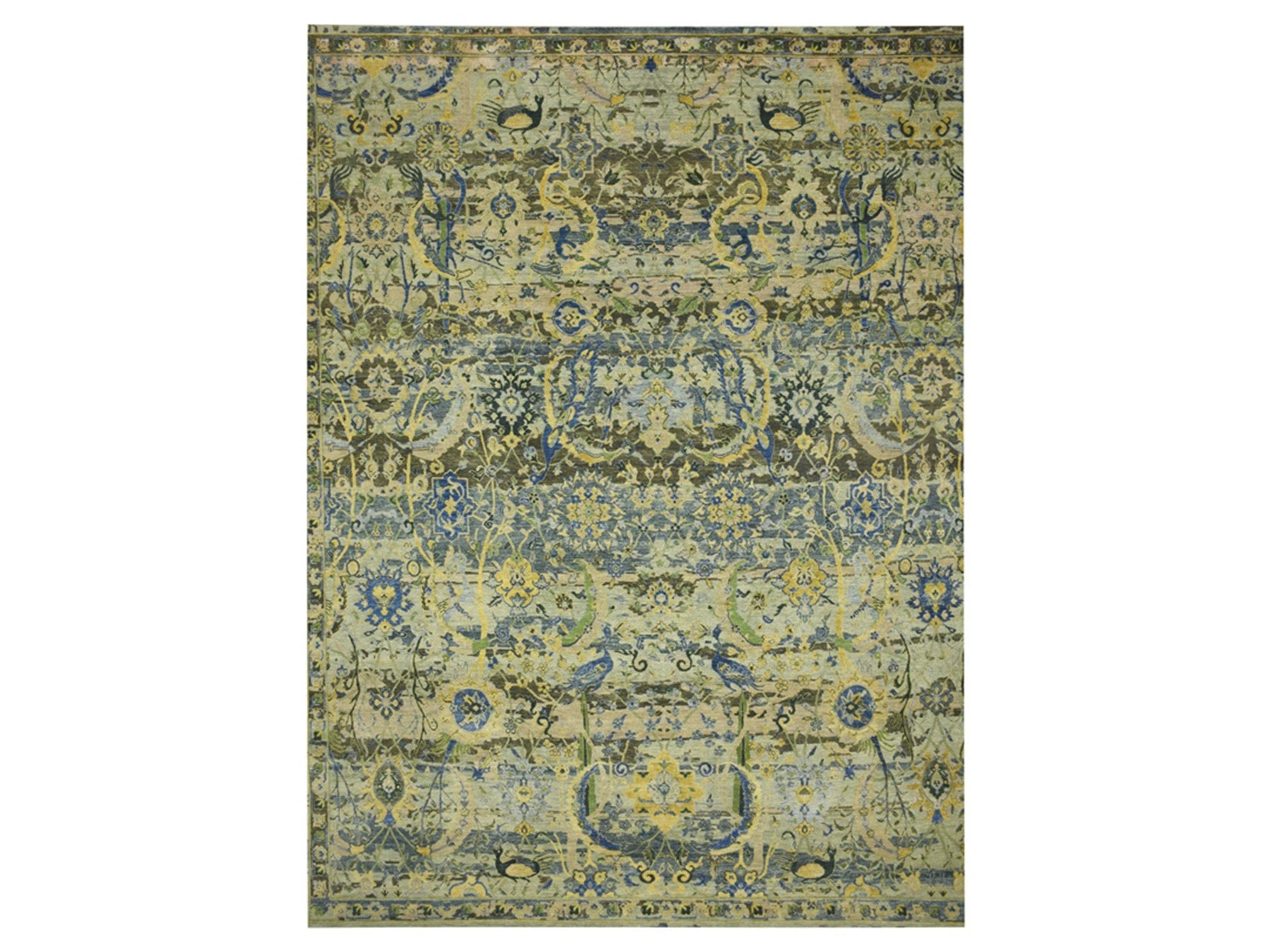 Green 11'11" x 15'1" Transitional Hand knotted Wool Rug - Sku: O075712