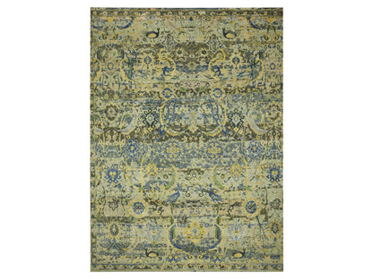 Green 11'11" x 15'1" Transitional Hand knotted Wool Rug - Sku: O075712