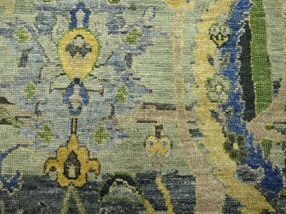 Green 11'11" x 15'1" Transitional Hand knotted Wool Rug - Sku: O075712
