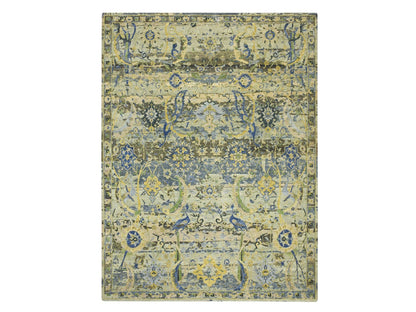 Green 9'0" x 12'3" Transitional Hand knotted Wool Rug - Sku: O075713