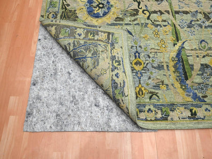 Green 9'0" x 12'3" Transitional Hand knotted Wool Rug - Sku: O075713