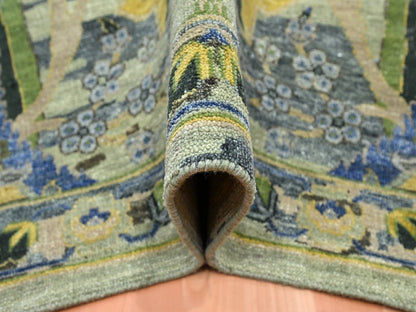 Green 9'0" x 12'3" Transitional Hand knotted Wool Rug - Sku: O075713