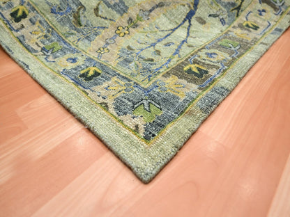 Green 9'0" x 12'3" Transitional Hand knotted Wool Rug - Sku: O075713